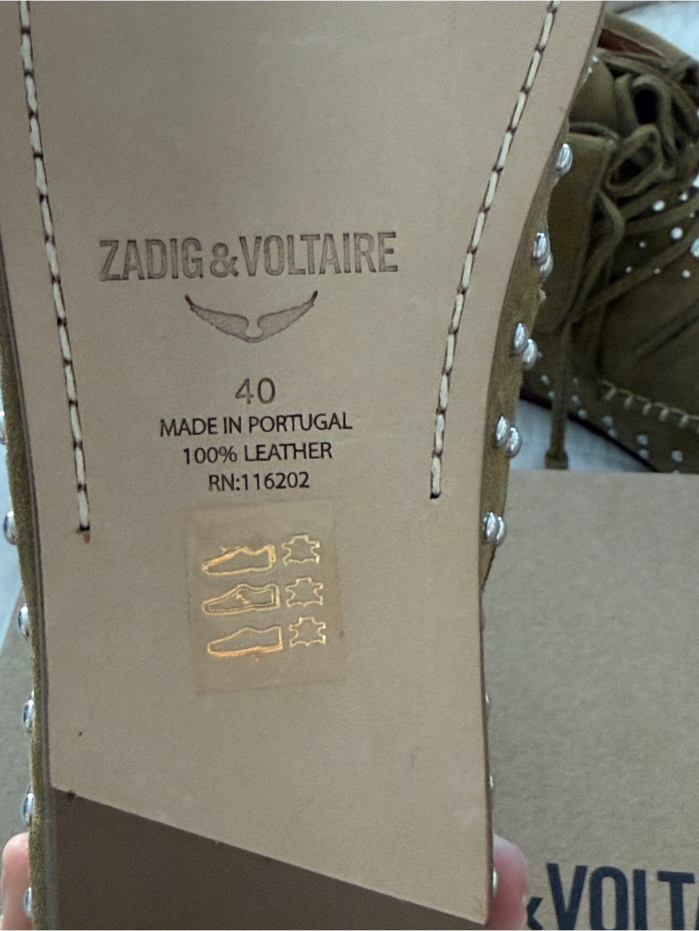 Zadig & Voltaire Tan Suede Santa Fe Dream Studs Bootie Moccasins 40 New in Box! - Picture 10 of 12